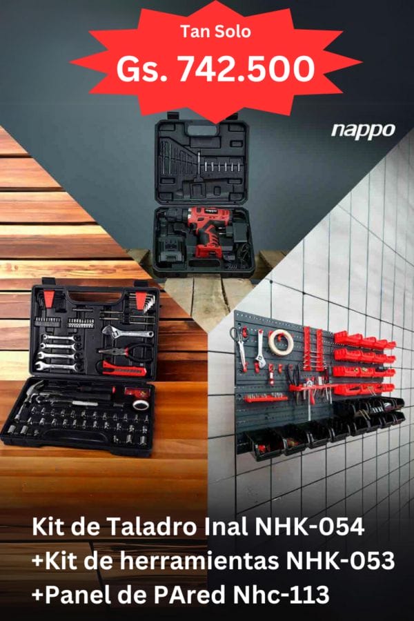 Promo NAPPO - Kit de taladro inal+Kit de herraminetas+Panel de pared
